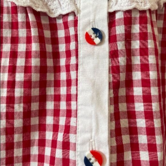 Vintage patriotic baby gingham blouse red white blue - Picture 4 of 9